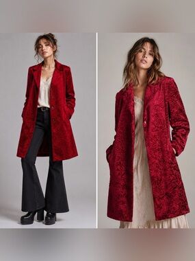 Vintage Y2K Siena Studio Red Textured Faux Fur Coat Large Long Jacket Whimsigoth